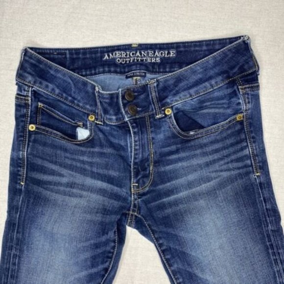 AEO American Eagle Womens Jeans Next Level Stretch Artist Crop Size 6 Dark Wash - Picture 2 of 9